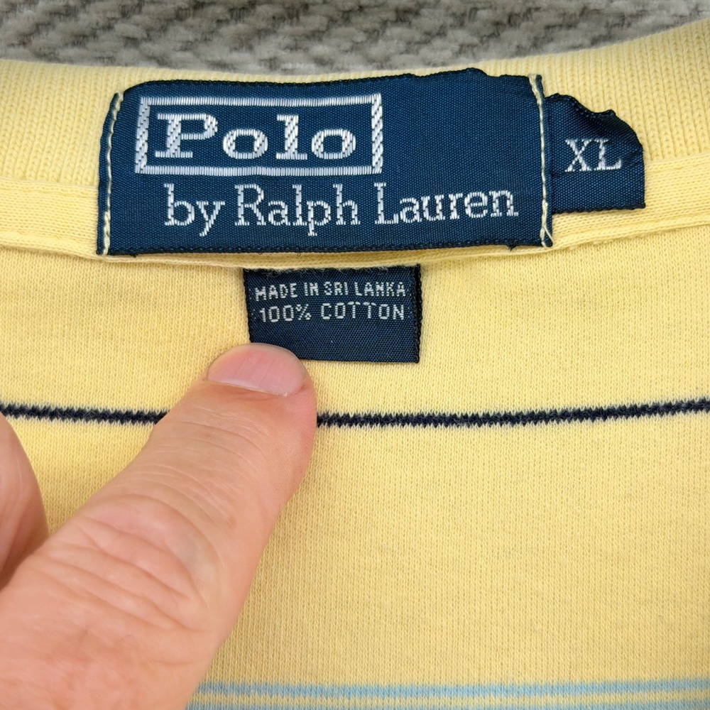 Polo Ralph Lauren Polo XL Yellow Cotton Striped Short Sleeve Preppy Pony Logo - Picture 3 of 9